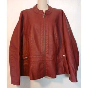 Plus Size Womens Red Faux Leather Peplum Jacket Blazer Baccini SZ 3X / 24W  D163